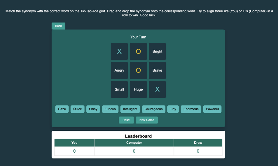 Screenshot of the gamification project